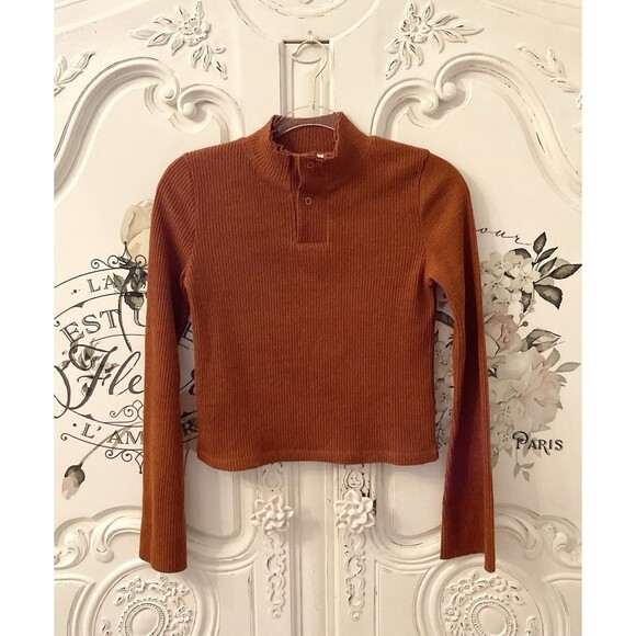 b+ab Top Women's  XS Rust Pullover Knit Long Sleeves Snap Front - Picture 1 of 9